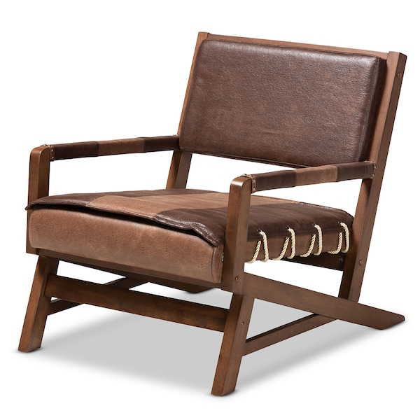 Baxton Studio Rovelyn Brown Upholstered Walnut Finished Wood Lounge Chair 153-9245 - main